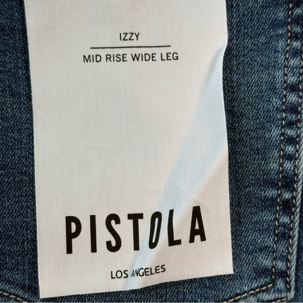 Pistola Izzy Mid Rise Wide Leg Jeans Raw Hem Size 27 Study Wash - Picture 11 of 13